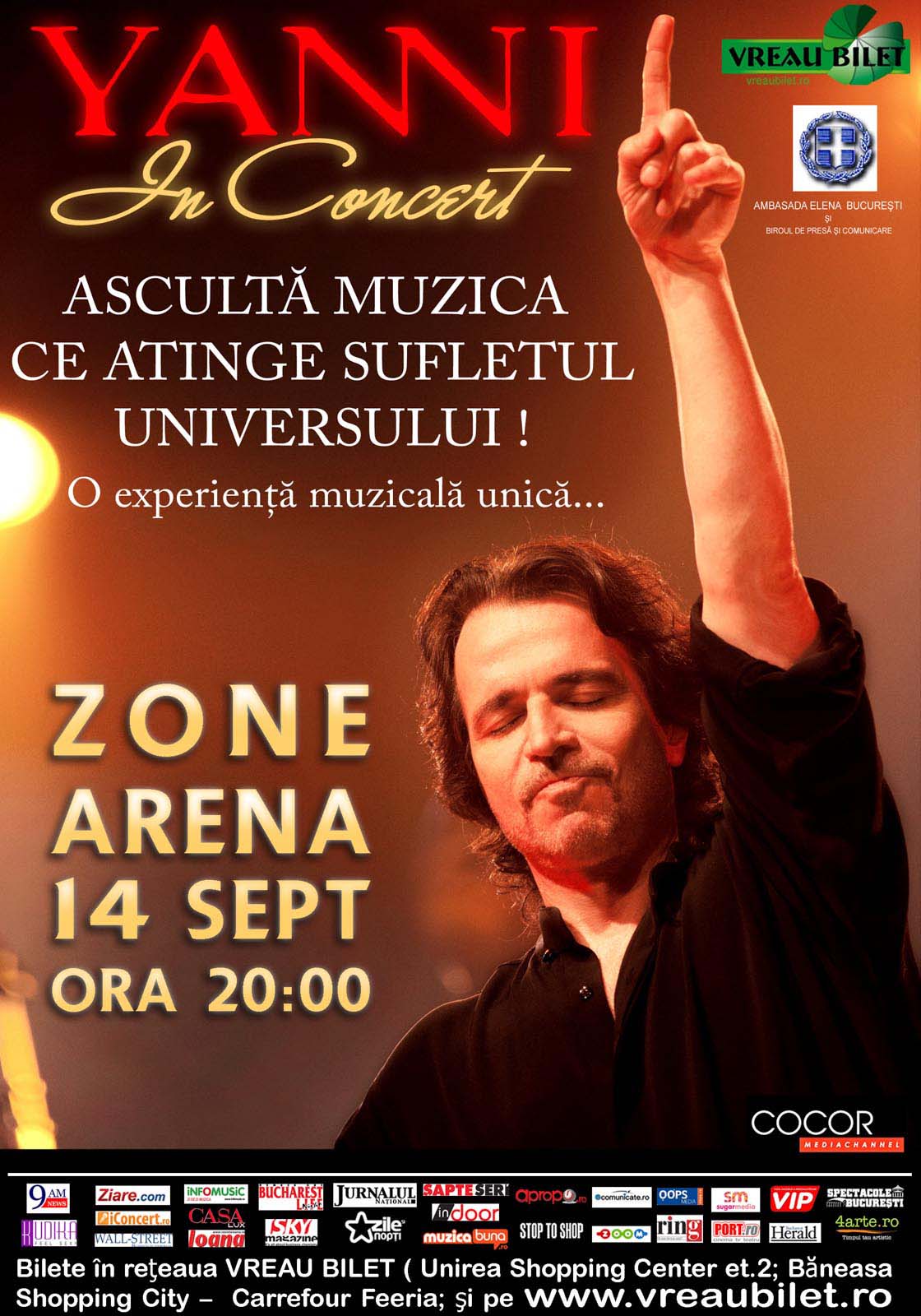 Yanni- 14 septembrie la Zone Arena