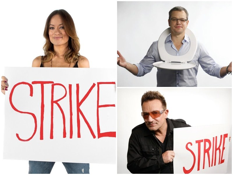 Matt Damon, Bono (U2), Olivia Wilde - "Toilet Strike"