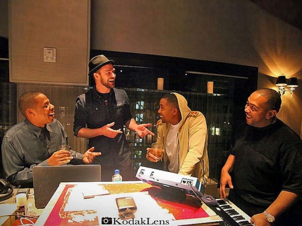 Justin Timberlake, Jay-Z, Nas și Timbaland în studio, iunie 2013