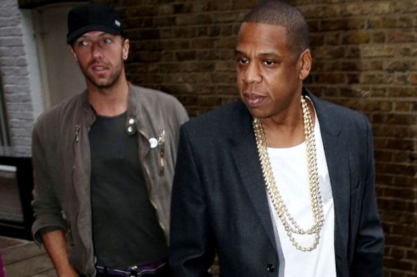 Chris Martin și Jay-Z înainte de concertul de pe Arena OD, Londra, octombrie 2013
