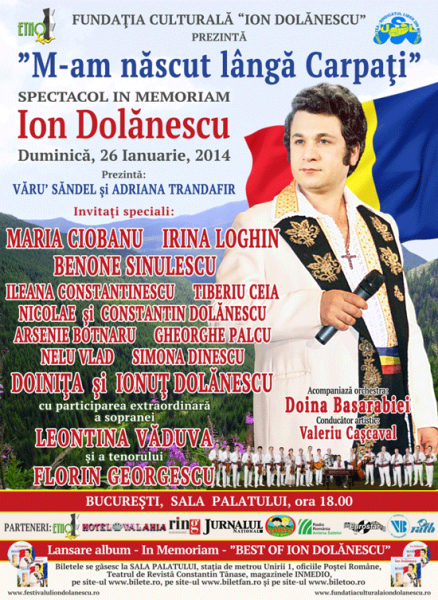 Poster eveniment M-am născut lângă Carpați - Spectacol In memoriam Ion Dolanescu