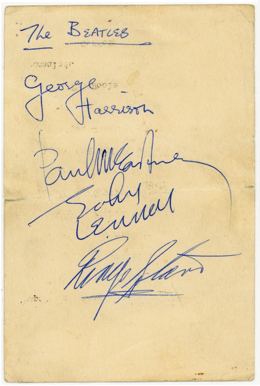 Meniu de la hotelul The Salutation Hotel din Perth, Scoția, semnat în 1963 când The Beatles a susținut un turneu în Scoția
