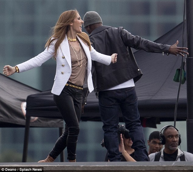 Celine Dion și Ne-Yo la filmarea clipului "Incredible, Los Angeles, ianuarie 2014