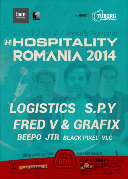 Poster eveniment Hospitality Romania 2014 cu Logistics, S.P.Y și Fred V & Grafix