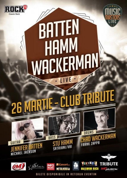 Poster eveniment Music Masters Live - Jennifer Batten, Stuart Hamm și Chad Wackerman
