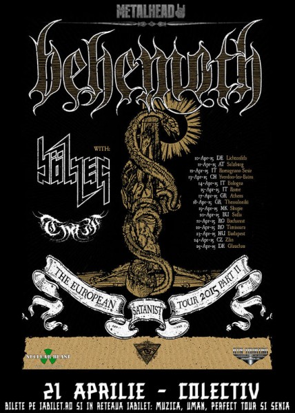 Afiș concert Behemoth în club Colectiv 12 aprilie 2015