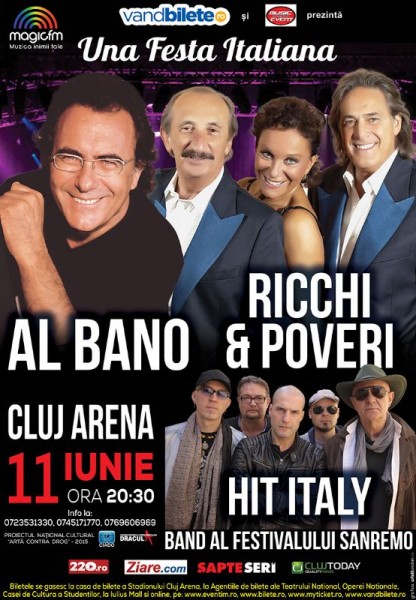 Afiş concert Albano şi Richi e Poveri la Cluj şi Timişoara pe 11 şi 12 iunie 2015