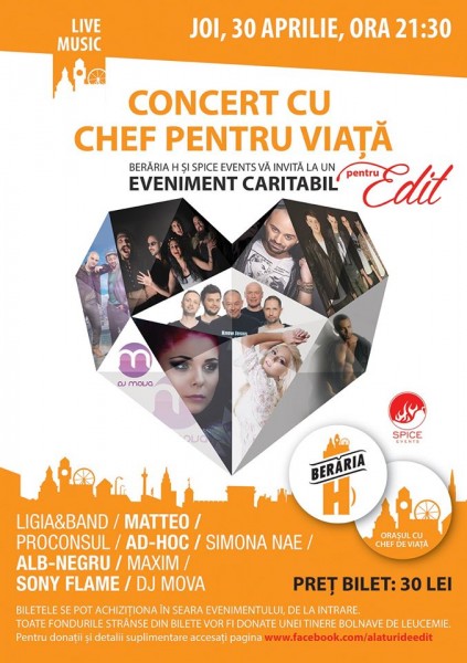 Afiş Concert cu Chef pentru Viaţă la Berăria H pe 30 aprilie 2015