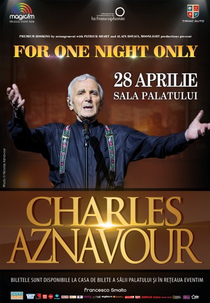 Afiș Charles Aznavour Concert Sala Palatului 2016