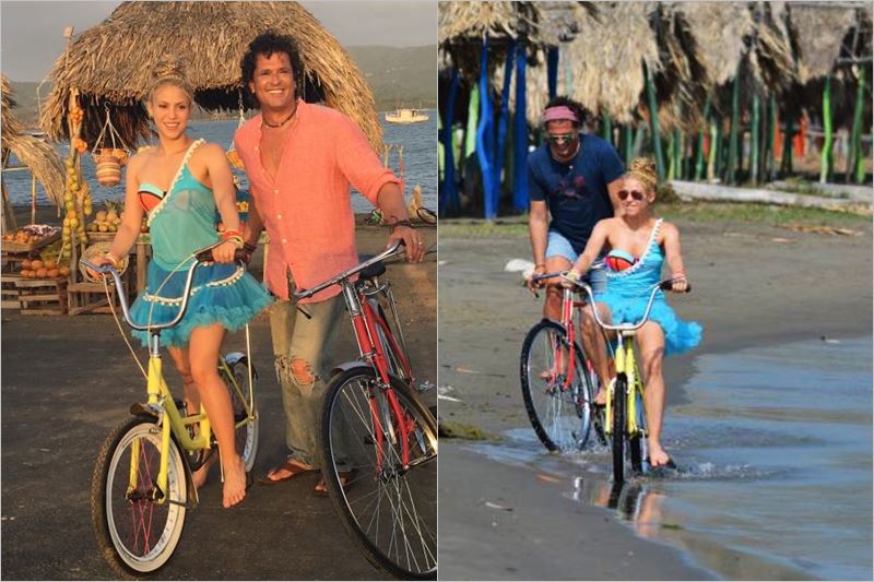 Carlos Vives și Shakira la filmările videoclipului ”La Bicicleta”