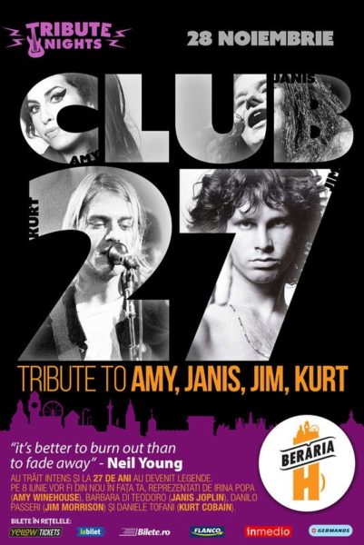 Poster eveniment Club 27 - Tribute to Amy, Janis, Jim, Kurt