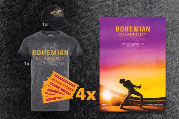 Premiul concursului: 4 bilete Bohemian Rhapsody, un tricou oficial și o șapcă