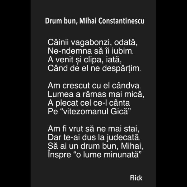 Poezia lui Flick scrisă în memoria lui Mihai Constantinescu