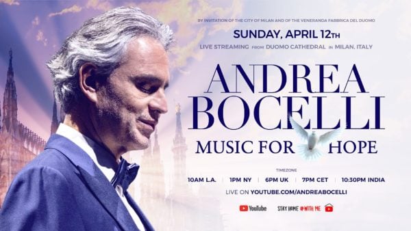 Poster Andrea Bocelli Music for Hope 2020