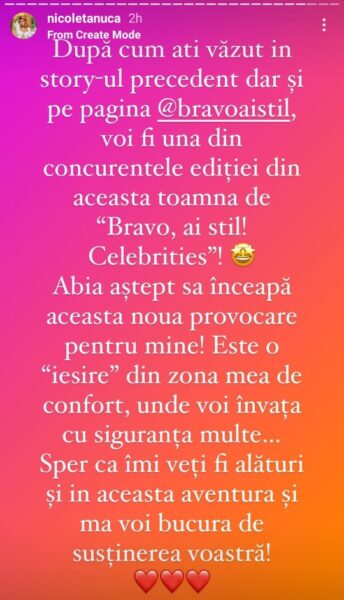 Story Instagram Nicoleta Nucă