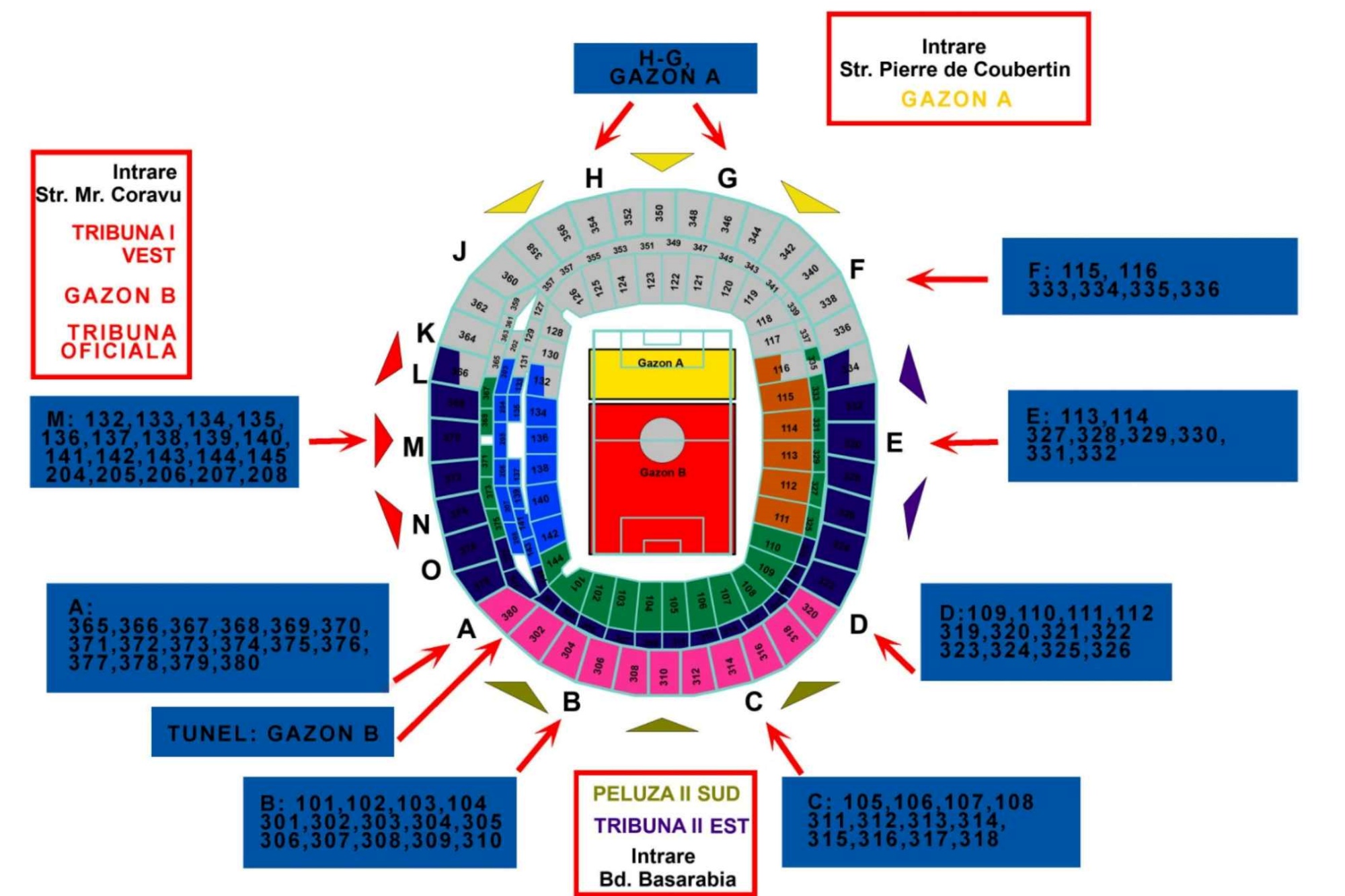Hartă sectoare concert Guns N' Roses la Arena Națională 2023