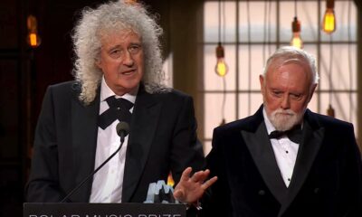 Brian May și Roger Taylor ținând un discurs de mulțumite după acceptarea The Polar Music Prize 2025
