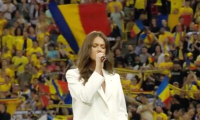 Raluka cântând imnul României pe Arena Națională